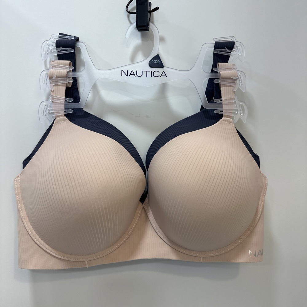 Nautica Underwire Bra 40DD 2-pack Nude Navy Ribbed Molded Cup Full Coverage NEW